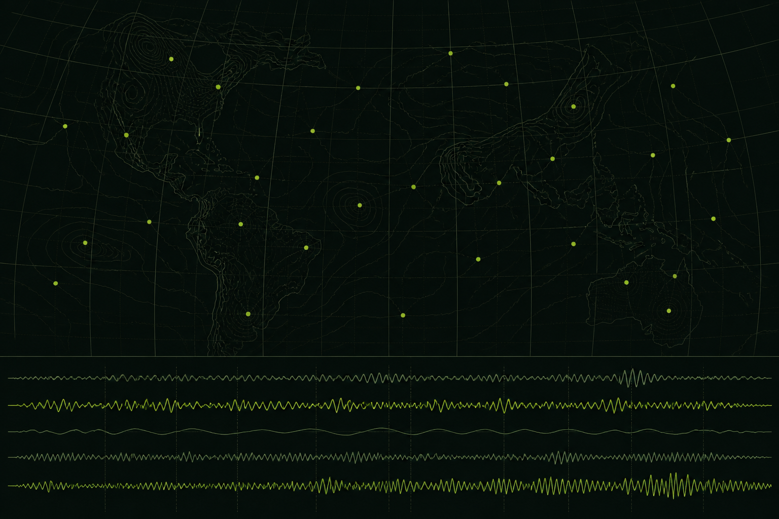 Abstract field grid with sample points and channel traces